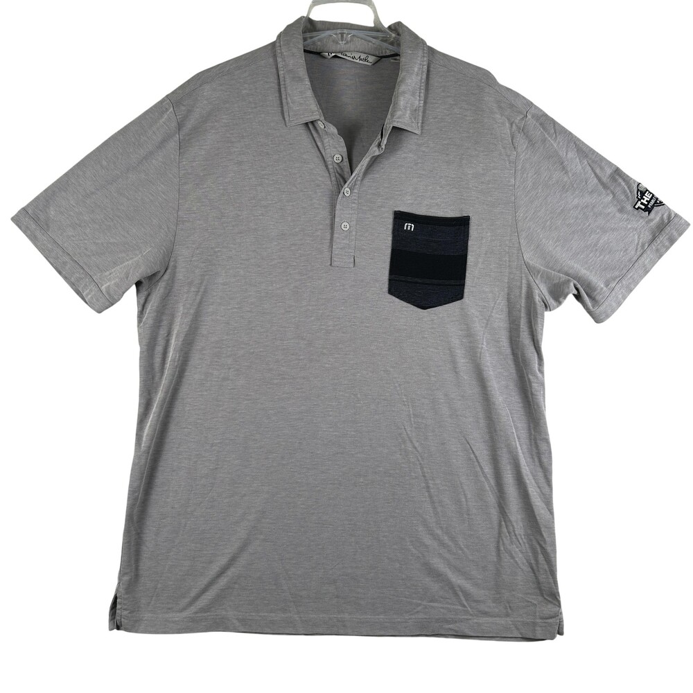 TravisMathew Polo Shirt Mens 2XL Gray Pima Cotton Pocket Golf Pebble Beach Logo